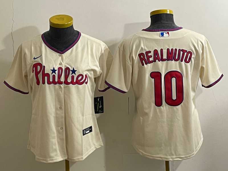 Women%27s Philadelphia Phillies #10 JT Realmuto Cream Cool Base Jersey